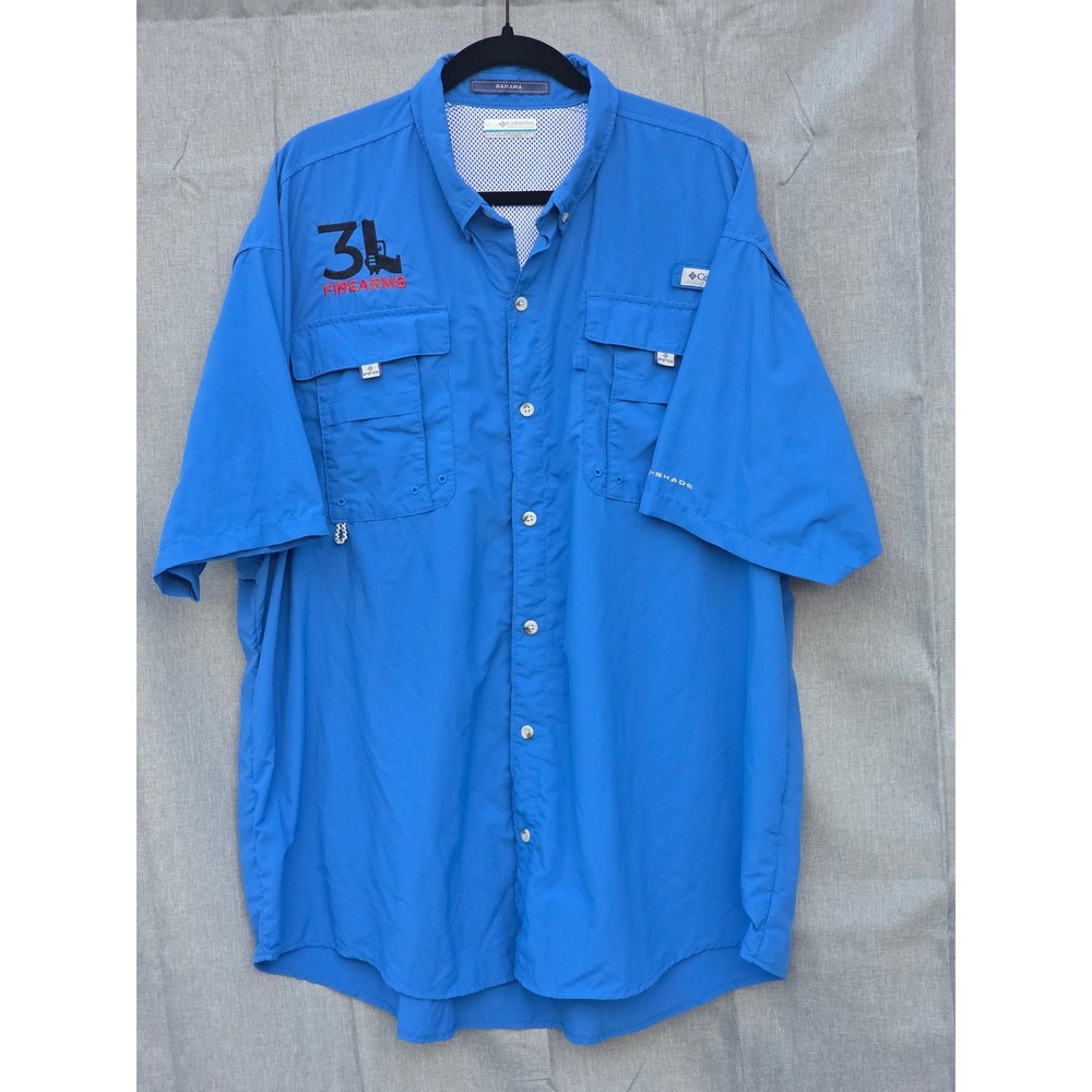 Columbia PFG Bahama II Fishing Shirt Blue Mens XL Short Sleeve Omni-Shade FM7047